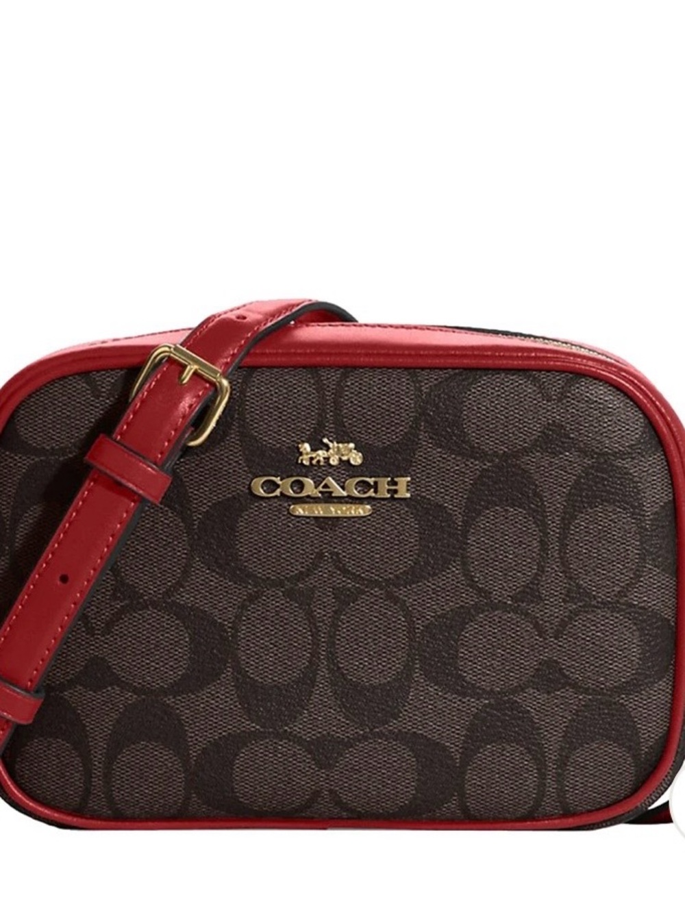 Coach Brown Signature Crossbody with Red Trim